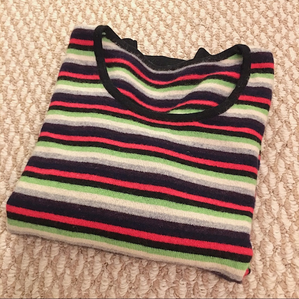 100% cashmere striped round neck sweater